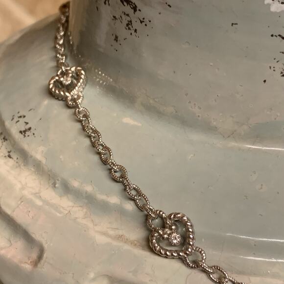 Judith Ripka Necklace Sterling Silver and CZ Heart Station Necklace 16 Inches - Picture 3 of 8